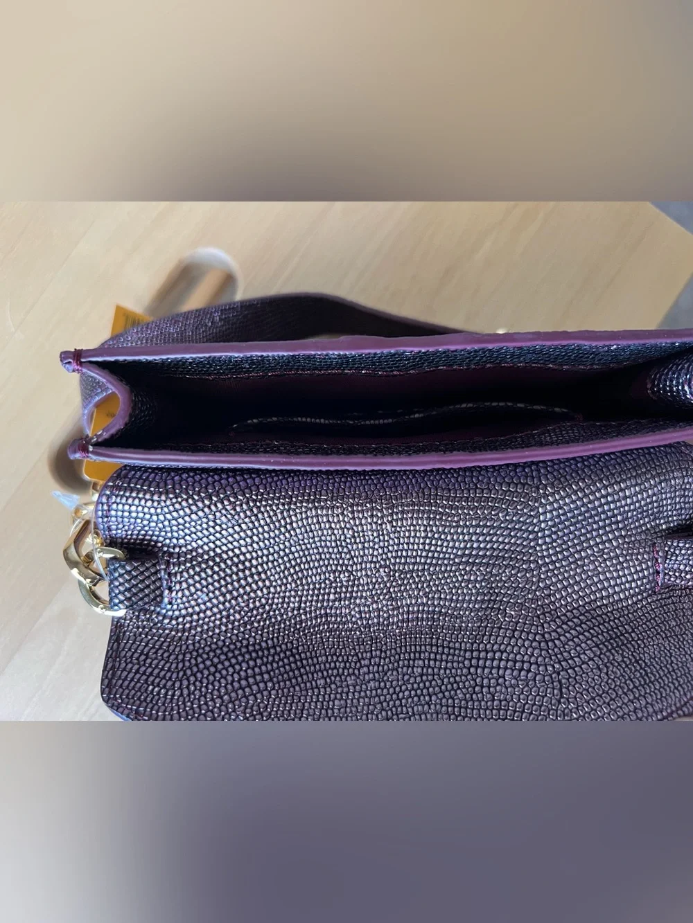 New Tory Burch Envelope Crossbody Bag in Dark Plum with Gold Chain